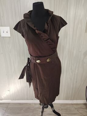 Women's Elizabeth McKay Size 14 Brown Belted Dress Casual Office Night Out...